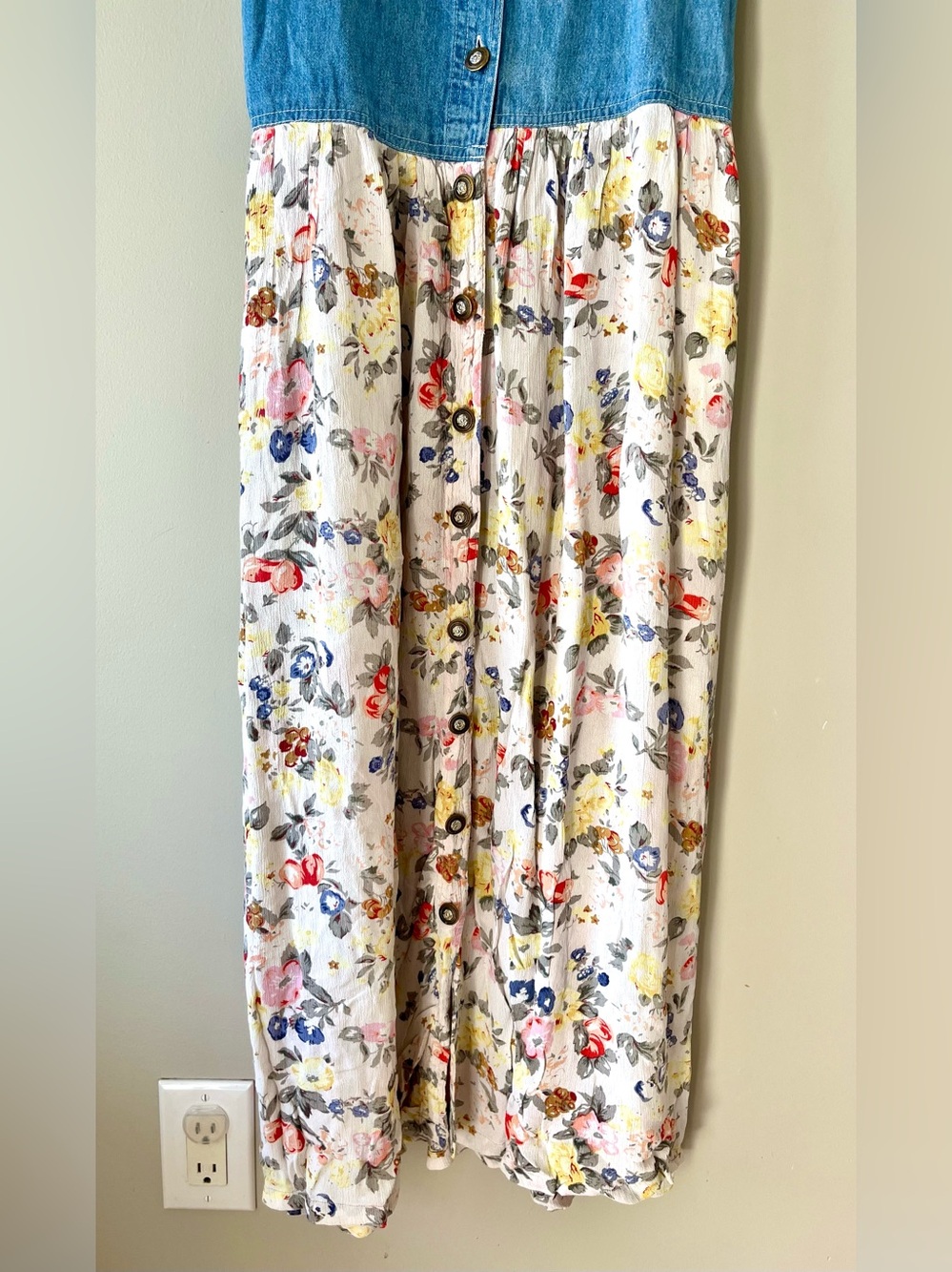 VTG Jane Ashley Blue Denim Top Floral Print Midi Dress Size Medium - 90's Boho - Picture 5 of 12